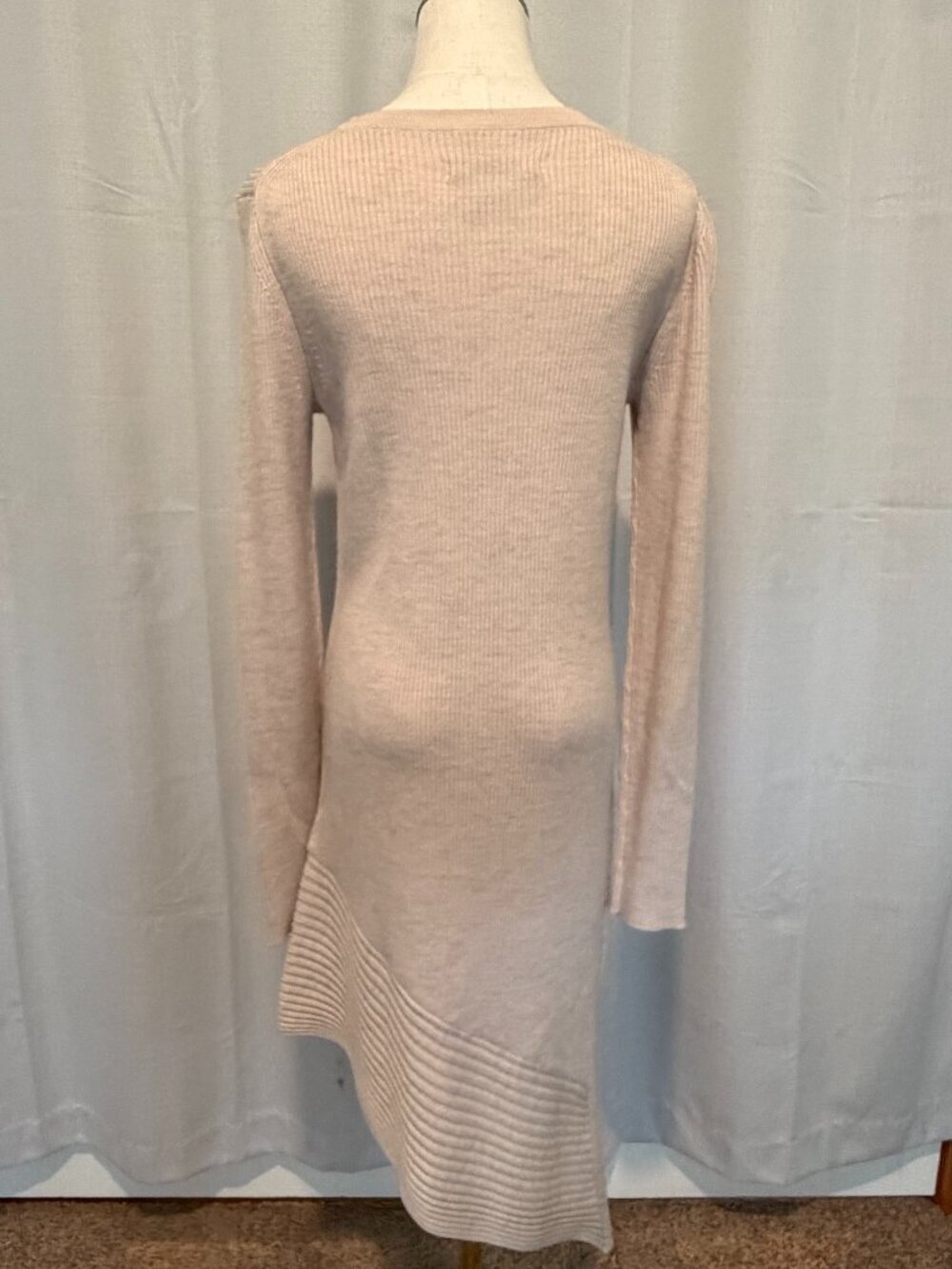 AllSaints Keld Ribbed Merino Wool Asymmetrical Sweater Dress Cream L - Picture 4 of 12
